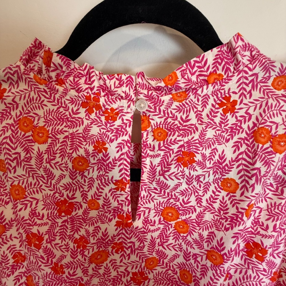 JCrew Pink Orange Floral Ruffle Neck‎ Tiered Midi Dress Size 6 - Picture 3 of 6